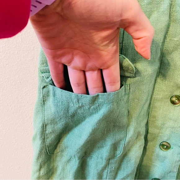 enough about me 100% Linen Jade Green Button Down Sleeveless Midi Dress Size 6 - Picture 7 of 8